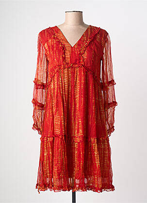 Robe mi-longue coupe évasée manches longues rouge MAISON HOTEL femme