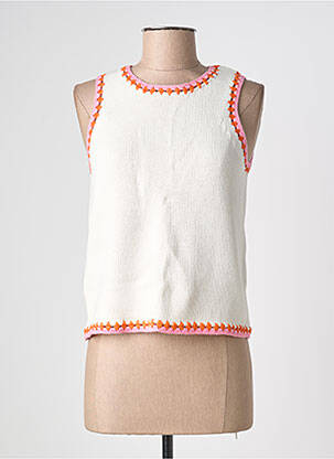 Pull coupe cintrée sans manche blanc LES TRICOTS DE LÉA femme