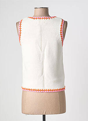 Pull coupe cintrée sans manche blanc LES TRICOTS DE LÉA femme