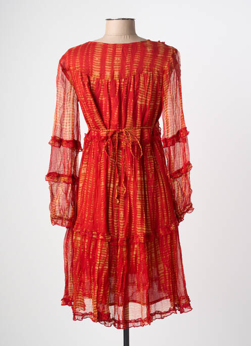 Robe mi-longue coupe évasée manches longues rouge MAISON HOTEL femme