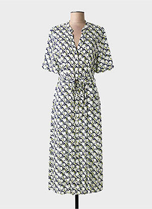 Robe mi-longue imprimé fantaisie manches courtes blanc ANDAM femme