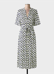 Robe mi-longue imprimé fantaisie manches courtes blanc ANDAM femme