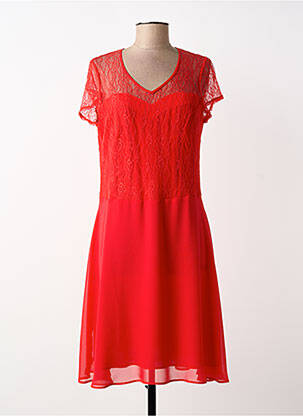 Robe mi-longue fermeture zippée au dos manches courtes rouge GREGORY PAT femme