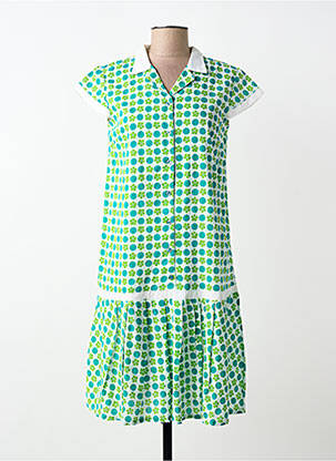 Robe mi-longue imprimé fantaisie manches courtes vert AGATHE & LOUISE femme