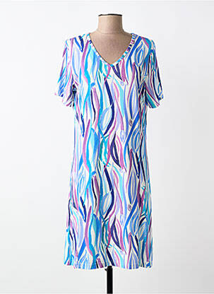Robe mi-longue imprimé fantaisie manches courtes bleu I.ODENA femme