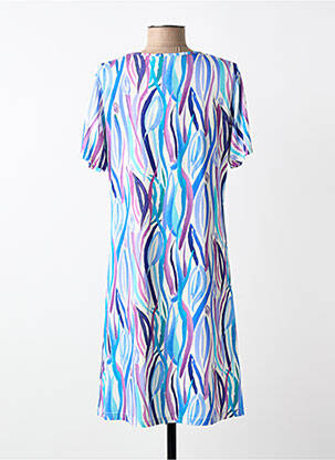Robe mi-longue imprimé fantaisie manches courtes bleu I.ODENA femme