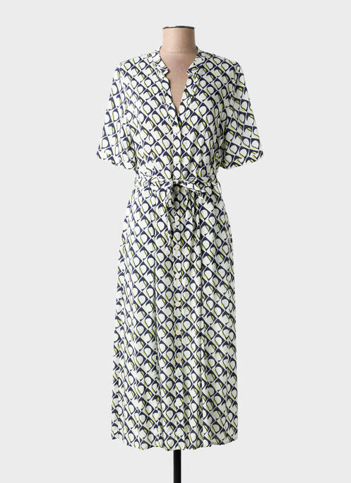 Robe mi-longue imprimé fantaisie manches courtes blanc ANDAM femme