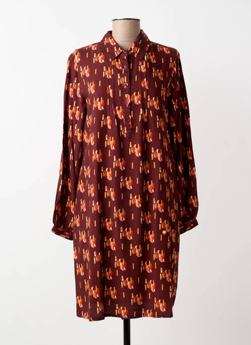 Robe mi-longue imprimé fantaisie manches longues violet AGATHE & LOUISE femme