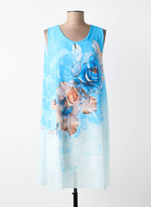 Robe mi-longue imprimé fantaisie sans manche bleu COULEURS DU TEMPS femme