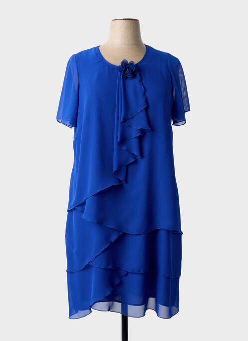 Robe mi-longue tissage crêpe manches courtes bleu GREGORY PAT femme