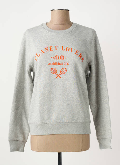 Sweat-shirt sérigraphie floquée manches longues gris BIZANCE femme