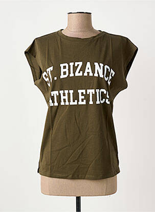 T-shirt sérigraphie floquée manches courtes vert BIZANCE femme