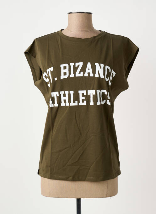 T-shirt sérigraphie floquée manches courtes vert BIZANCE femme