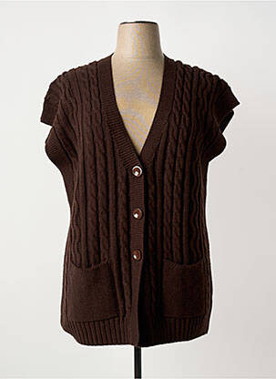 Gilet manches courtes maille torsadée marron MINO MORA femme