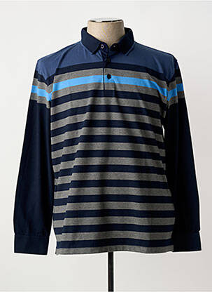Polo imprimé rayures manches longues bleu BERAC homme