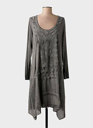 Robe mi-longue manches longues manches longues gris YOEK femme
