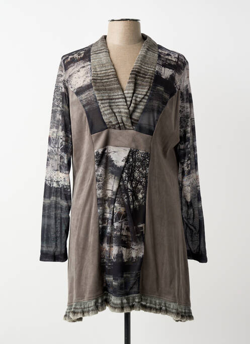 Robe courte manches longues manches longues gris QUATTRO femme