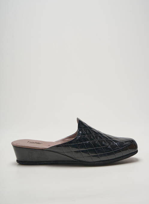Chaussons/pantoufles tissage satiné talon de 4 à 6cm noir HELLER femme