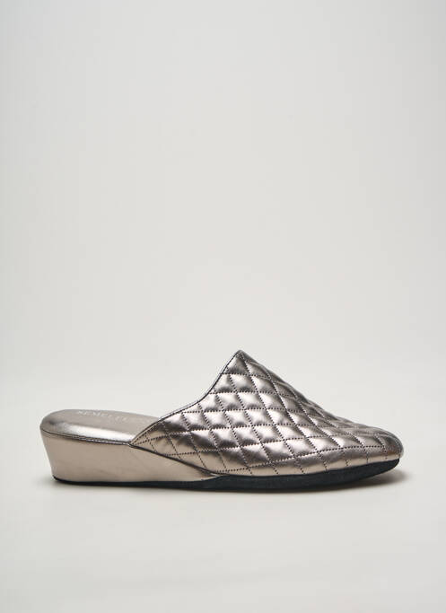 Chaussons/pantoufles tissage satiné talon de 4 à 6cm argent SEMELFLEX femme