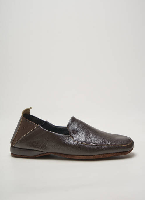 Chaussons/pantoufles matière lisse bout rond marron EREL homme