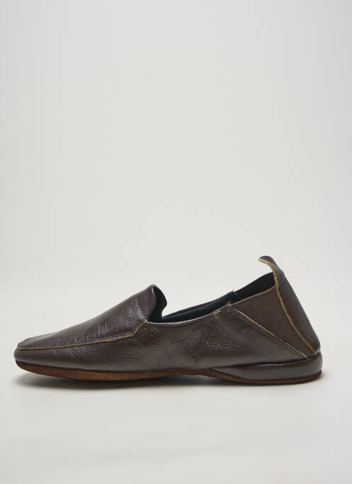 Chaussons/pantoufles matière lisse bout rond marron EREL homme
