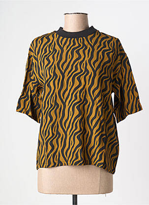 Top tissage crêpe manches courtes jaune BIZANCE femme