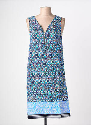 Robe mi-longue imprimé fantaisie sans manche bleu BAMBOO DES TROPIQUES femme