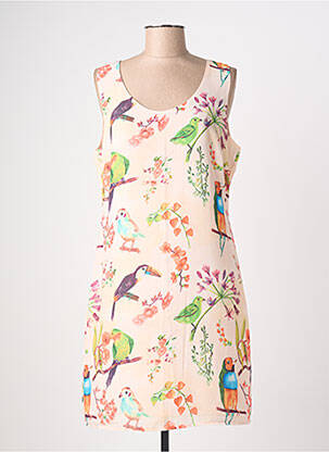 Robe mi-longue tissage crêpe sans manche beige MOLLY BRACKEN femme