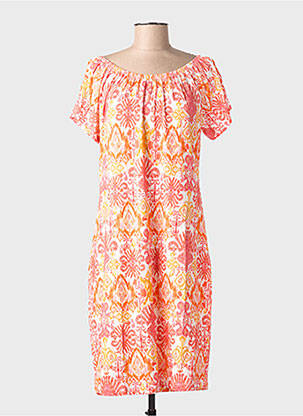 Robe mi-longue imprimé fantaisie sans manche orange GEISHA femme