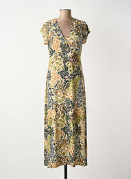 Robe longue imprimé fleurs manches courtes vert GEISHA femme