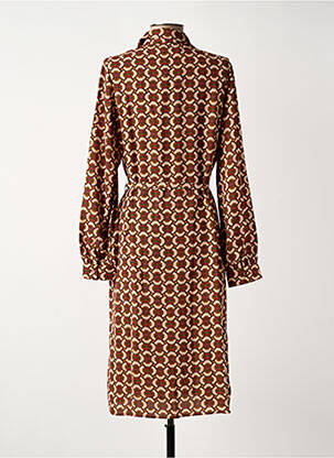 Robe mi-longue imprimé fantaisie manches longues marron GEISHA femme