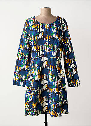Robe mi-longue imprimé fantaisie manches longues bleu MOLLY BRACKEN femme