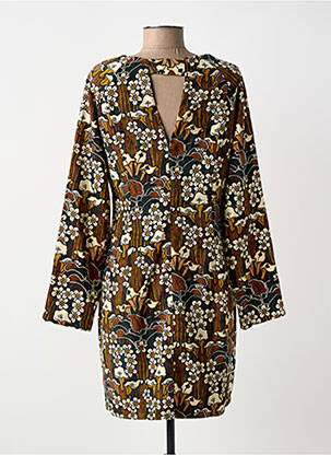 Robe courte fermeture zippée au dos manches longues marron MOLLY BRACKEN femme