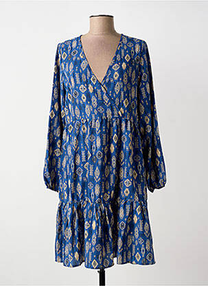 Robe mi-longue imprimé fantaisie manches longues bleu MOLLY BRACKEN femme
