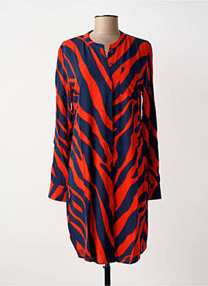 Robe mi-longue imprimé fantaisie manches longues rouge GEISHA femme
