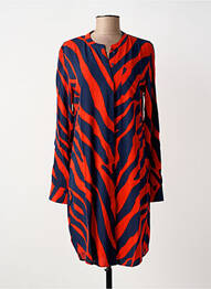 Robe mi-longue imprimé fantaisie manches longues rouge GEISHA femme