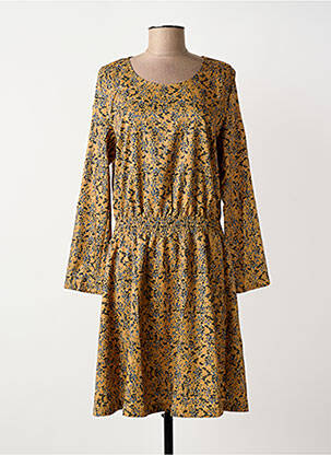 Robe mi-longue imprimé fleurs manches longues jaune CHATTAWAK femme