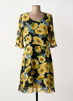 Robe mi-longue imprimé fleurs manches 3/4 jaune MOLLY BRACKEN femme
