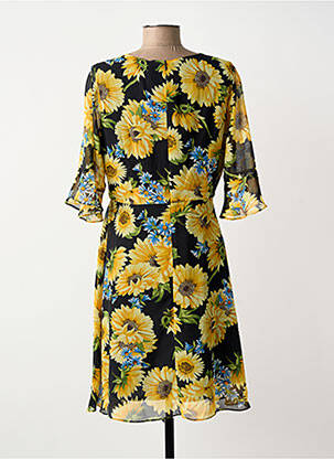 Robe mi-longue imprimé fleurs manches 3/4 jaune MOLLY BRACKEN femme