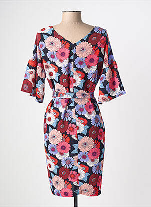Robe mi-longue imprimé fleurs manches longues rouge MOLLY BRACKEN femme