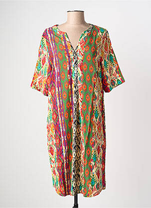 Robe mi-longue manches 3/4 manches 3/4 vert GEISHA femme
