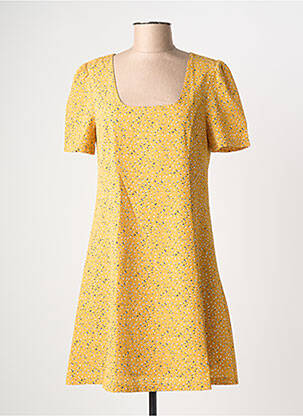 Robe mi-longue tissage crêpe manches courtes jaune MOLLY BRACKEN femme