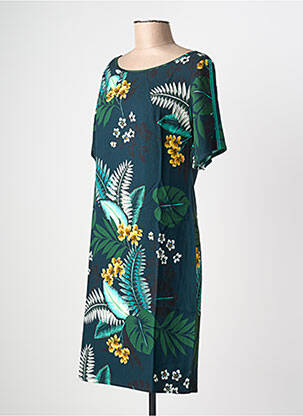 Robe mi-longue imprimé fleurs manches courtes bleu GEISHA femme