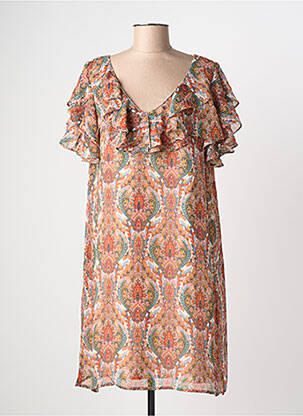 Robe mi-longue tissage crêpe manches courtes orange MOLLY BRACKEN femme