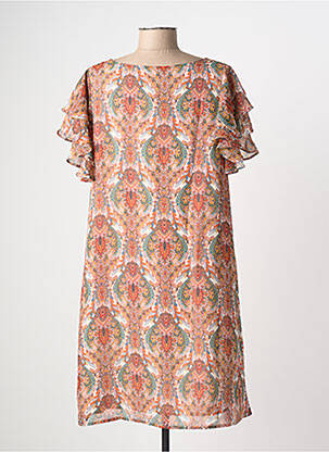 Robe mi-longue tissage crêpe manches courtes orange MOLLY BRACKEN femme