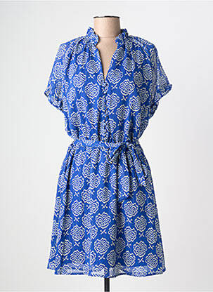 Robe mi-longue tissage crêpe manches courtes bleu MOLLY BRACKEN femme