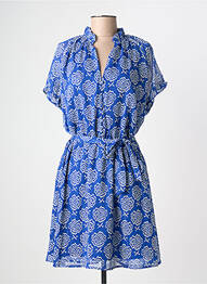 Robe mi-longue tissage crêpe manches courtes bleu MOLLY BRACKEN femme