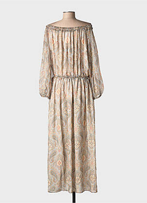 Robe longue imprimé fantaisie manches longues gris MAX MARA femme