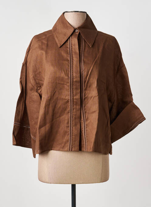 Chemisier tissage crêpe manches 3/4 marron MAX MARA femme