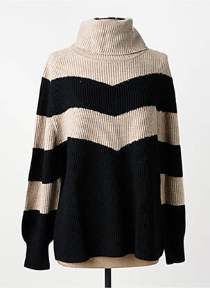 Pull col roulé tissage côtelé manches longues bleu REPEAT femme
